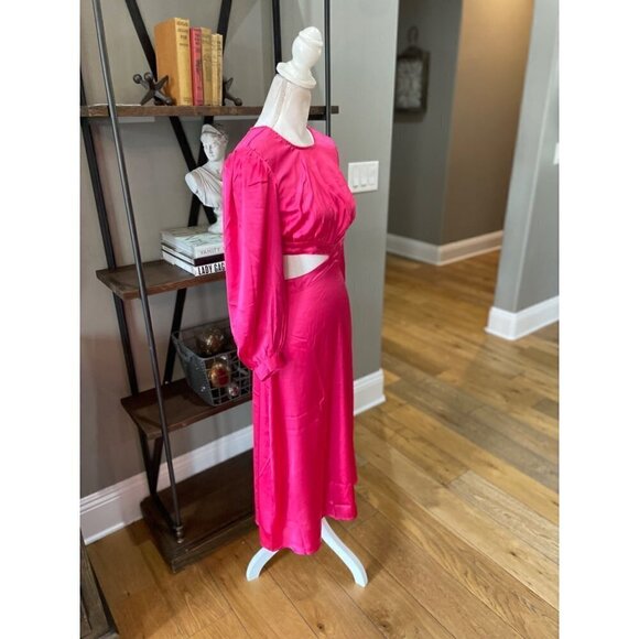 RAHI Cierra Cutout Balloon Sleeve Satin Midi Dress Fuchsia Womens Size Small - Picture 4 of 11